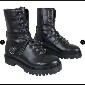 Valentino Black Rockstud High Top Combat Lace Up